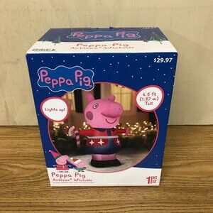 New in Box Gemmy Peppa Pig in Christmas Outfit 4.5 Ft Tall Inflatable -Lights up
